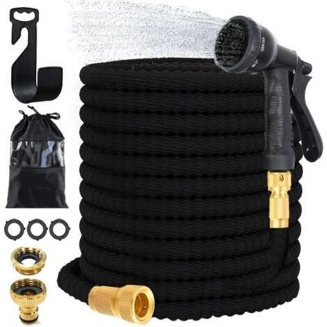 Tubo da giardino estensibile, 15 m, 8 modalità di irrigazione selezionabili, connettori in ottone da 3/4" e 1/2", adatto per l'uso in giardini, esterni e cortili. (1/5)