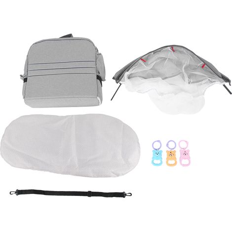 Lit de bébé nouveau-né chaise longue pliable avec matelas moustiquaire berceau de voyage pour bébé gris (1/5)