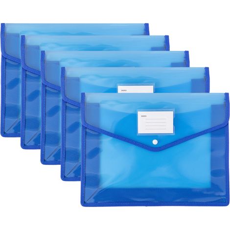Dehnbare Dokumententaschen, robuste Dokumentenorganizer mit Druckknopfverschluss, transparentes Design, geeignet für Papier im Format DIN A4 (5er-Pack)