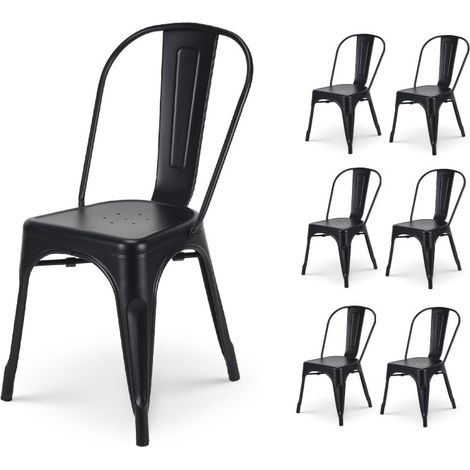 Set mit 6 mattschwarzen Metallstühlen - Industrial Style
