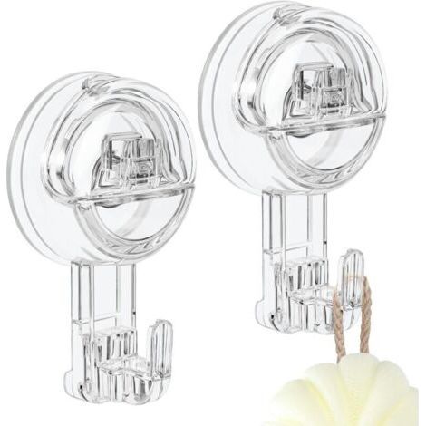 2 soportes transparentes y extraíbles para toallas de baño con ventosa, resistentes (3 kg), sin necesidad de clavos, para ducha, baño, cocina, ventana y albornoz. (1/4)