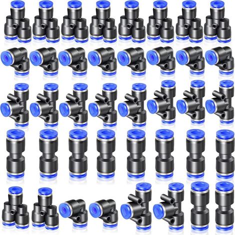 40 pièces raccord pneumatique, 8 mm OD, 10 droits + 10 coudes + 10 T + 10 séparateurs, pour tuyaux pneumatiques (1/5)
