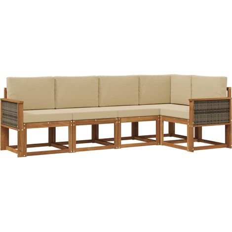 vidaXL Outdoor Sofa Set 5 pcs Natural and Beige Polyester