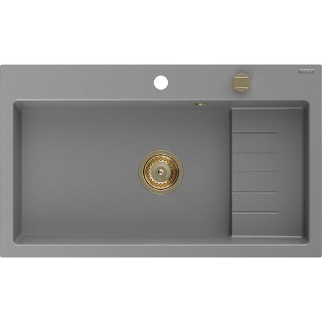 Mélangeur Mexen Omar évier de cuisine en granit à 1 bac 800 x 480 mm, gris, siphon doré - 6520801005-71-G (1/5)