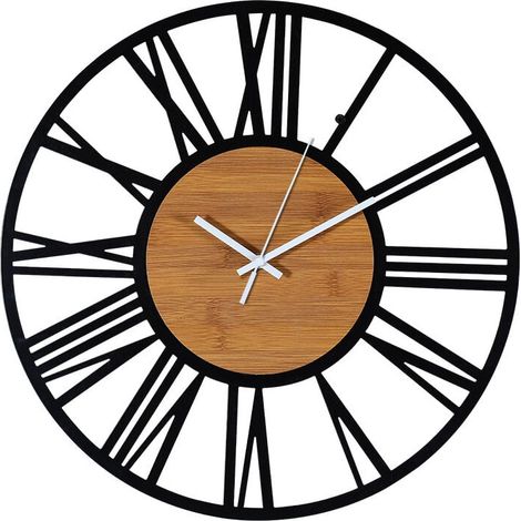 Vintage Industrie-Wanduhr aus schwarzem Holz, geräuschlos, Wohnzimmer 40 cm, Packung (1/5)
