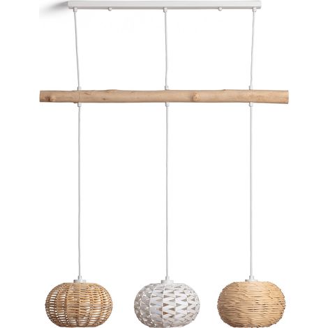 Efectoled – Suspension en rotin et bois Linfen naturel – Hauteur réglable – Compatible ampoules E27 – Style Boho-Chic pour intérieur moderne