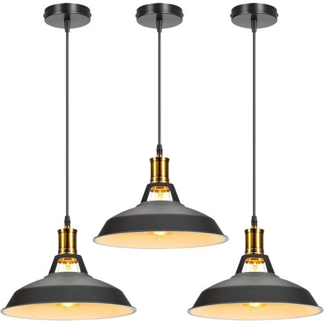 STOEX 3PCS Suspension Luminaire Vintage Métal 27cm, Lustre Plafonnier Industriel Lampes E27 Corde Ajustable pour Salon Cuisine Salle à manger Chambre - Noir blanc (1/4)