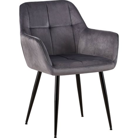 Chaise de salle à manger bureau salle d'attente couture décorative assise en velours gris pieds en métal noir 100001901 (1/5)