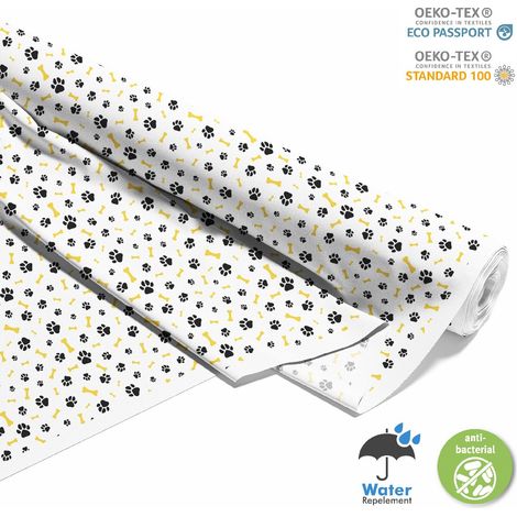OUTDOOR DEKOSTOFFE OXFORD - Motiv Pfoten und gelbe Knochen I DX306