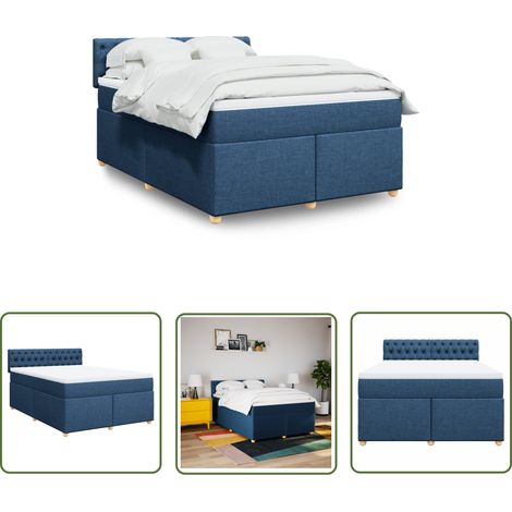 vidaXL Sommier à lattes de lit avec matelas Bleu 160x200 cm Tissu (1/5)
