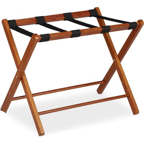 Lot de 2 porte-valises pliables design intemporel pratique rangement 66 cm en bois noir (1/5)