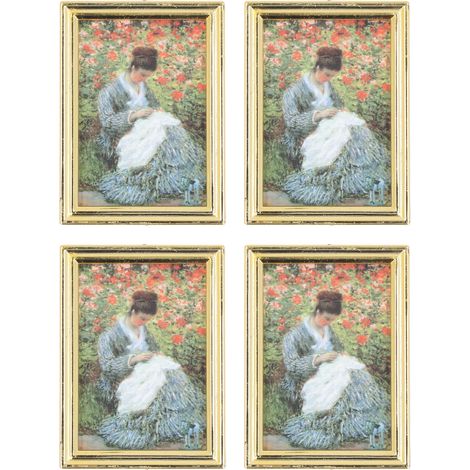 Lot de 4 cadres photo miniatures 1:12 pour décoration maison, accessoires meubles maison de poupée, tableau encadré type 2. (1/5)