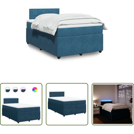 vidaXL Surmatelas - Sommier à lattes de lit et matelas bleu 120x200 cm velours (1/5)
