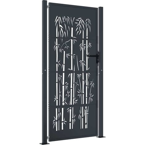 Puerta de jardín antracita 100x200 cm acero diseño bambú vidaXL