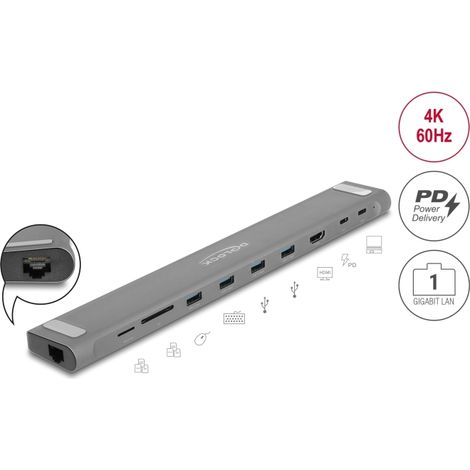Delock EstaciÃ³n de Acoplamiento delgada USB Type-Câ¢ 4K - HDMI / USB 3.2 Gen 1 / LAN / SD / PD 3.0