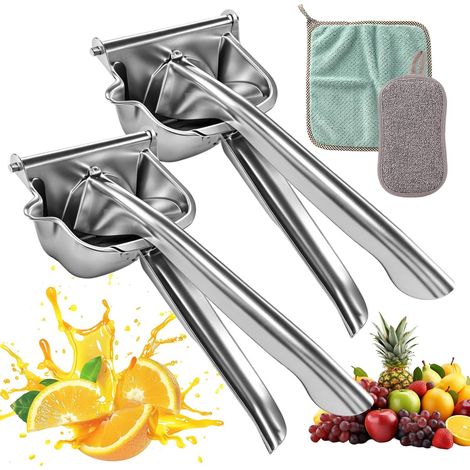 Presse Agrumes Manuel Acier Inox 304, Lot 2 Presse Agrumes + Chiffons presse Citron manuel, Extracteur Jus, Ergonomique, Nettoyage Facile, Compact, Polyvalent pour Agrumes, Kit Cuisine Complet (1/5)
