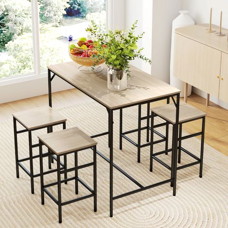 HOMCOM 5-teiliges Bartisch Set Bartisch mit Barhocker-Set Esstisch mit 4 Stühlen Küchentisch für Esszimmer, Küche, Eiche+Schwarz