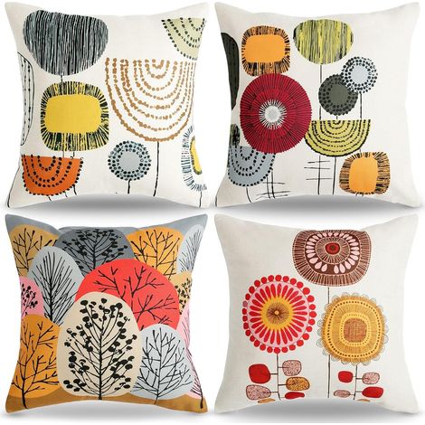 4 PCS 45 x 45cm Taie d'oreiller Bohémien Fleur,Taie d'oreiller Canapé Rouge ,Taie d'oreiller Lin Housse (1/5)