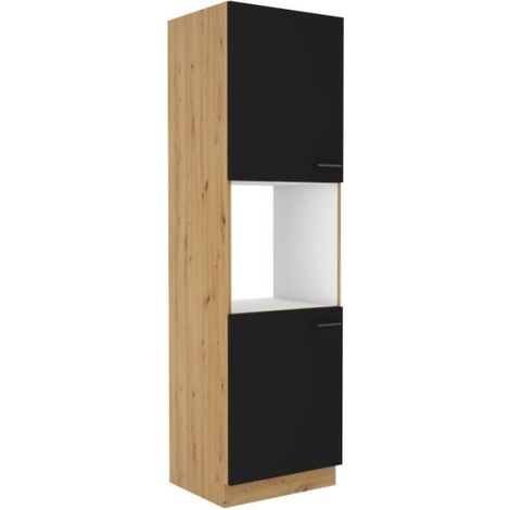 MODENA - Colonne four - 2 portes - 60 x 57 x 210 cm - Chêne artisan / Noir mat (1/5)
