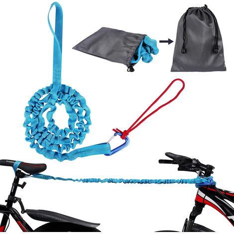 Cuerda de remolque para bicicletas infantiles, 3 m, autorretráctil, elástica, para bicicletas infantiles, bicicletas de montaña o quads, azul