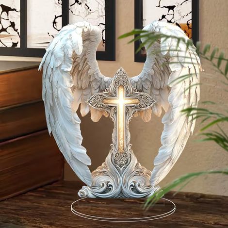 Croix Avec Ailes D Ange - Décoration En Acrylique - Style Boho Élégant Pour Bureau Et Salon - 1 Pièce (1/5)