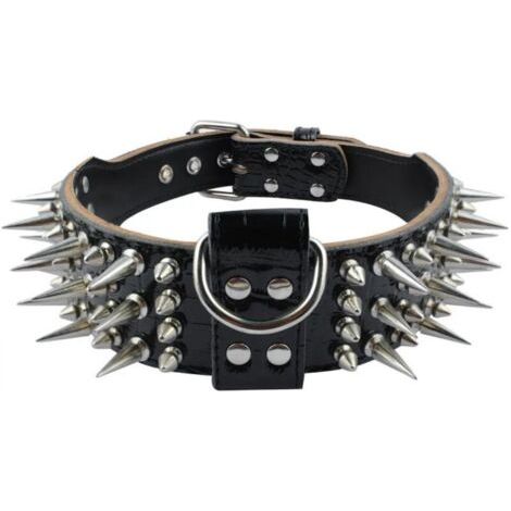 Collier pour chien en cuir clouté avec laisse, rivets en cuir PU pour chien Pit Bull - Collier pour chat en cuir durable avec clous à pointes pour races de petite, moyenne et grande taille (1/5)