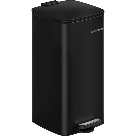 Songmics – Poubelle à pédale 30 L en acier noir – Seau intérieur pratique – Fermeture douce et maintien en ouverture – Dimensions 34 x 28,5 x 54,4 cm