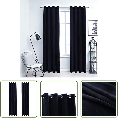 The Living Store Rideaux occultants avec anneaux 2 pcs Velours Noir 140x175 cm - Rideaux Noirs - Rideaux Velours - Rideaux Occultants - Décoration Intérieure - Intimité (1/5)