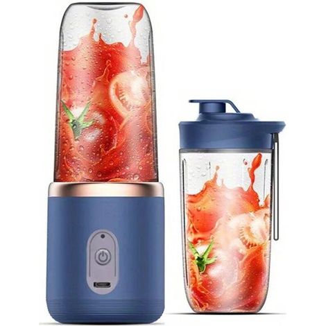 Batidora eléctrica + vaso extra – Licuadora portátil – Batidora de 400 ml – Recargable – Smoothie Maker – Licuadora y vaso 2 en 1 – Licuadora de viaje – Licuadora para llevar – Azul