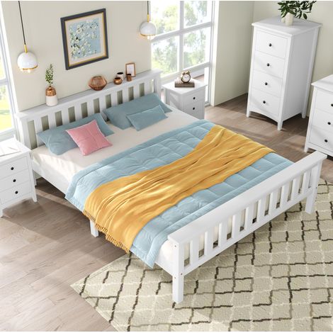 Letto matrimoniale 140x200 in legno massello bianco DESVIAE (1/5)