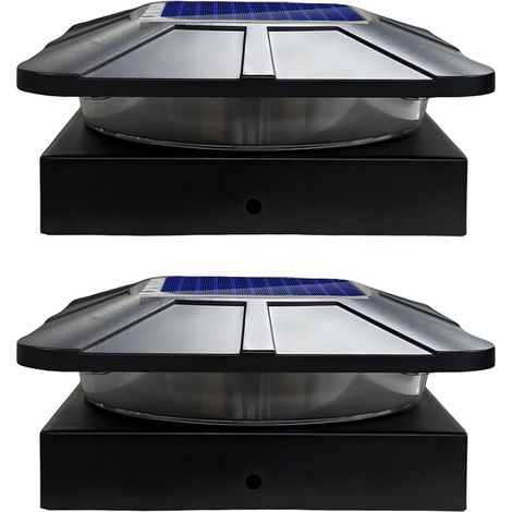 Lot de 2 Lampes Solaires pour Poteau Extérieur, Borne Solaire de Jardin, Lampe de Pilier/Portail/Clôture, Lumière Blanche, IP65 Étanche, Éclairage Paysager pour Terrasse, Allée, Porche et Cour (1/4)