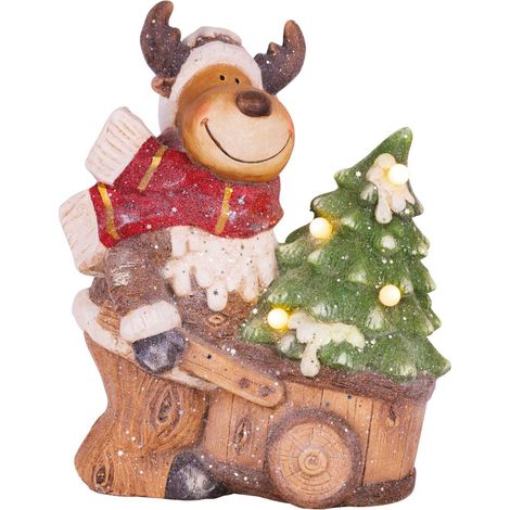 Weihnachtsdekoration MagicHome, Rentier mit Wagen, 4 LED, 3xAA, Keramik, 33,50x24x43 cm (1/2)