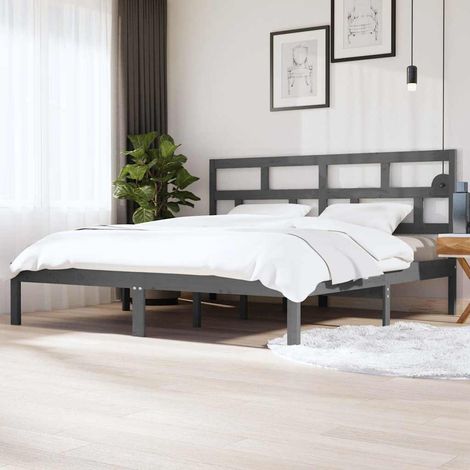 vidaXL Bed Frame without Mattress Grey Solid Wood Pine 200x200 cm (1/5)
