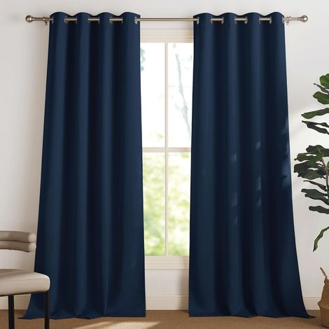 AMXCNOY 2er Pack Verdunkelungsvorhänge mit Ösen, Thermovorhänge Kälte- und Lichtschutz, Wohnzimmer Deko, Dunkelblau, 132 x 244 cm (1/5)