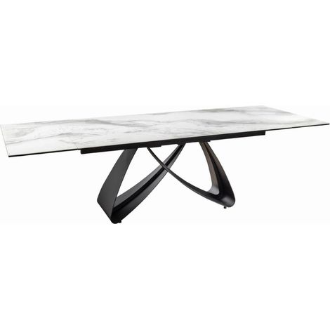 ZAREL – Ausziehbar 180 bis 260 cm – Keramik und gehärtetes Glas – Marmoreffekt weiß – Zeitgenössischer Stil