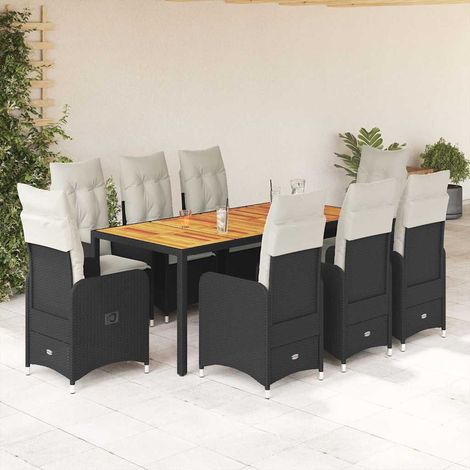 9-tlg. Garten-Bistro-Set mit Kissen Schwarz Poly Rattan (1/5)