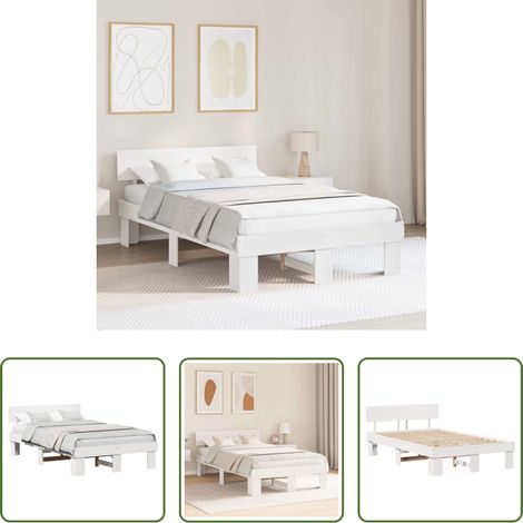 Lit avec tête de lit -  Cadre de lit avec tête de lit Blanc 120 x 190 cm Pin massif (1/5)