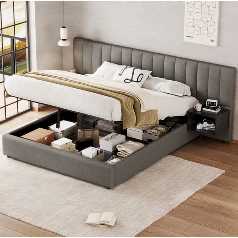 letto contenitore 160x200 con comodini lino grigio OKMYHOME (1/5)
