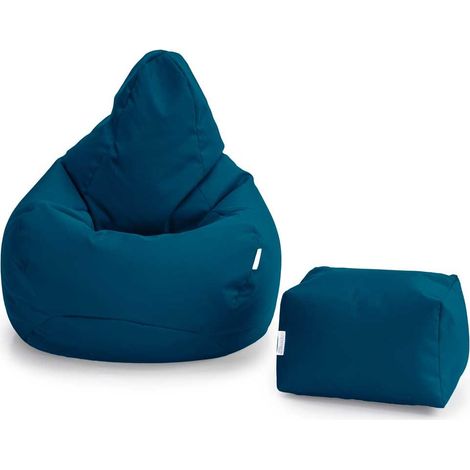 Loft 25 - Pouf de jeu avec repose-pieds pour salon, pouf d'extérieur à dossier haut pour adultes avec repose-pieds, poufs résistants à l'eau avec rembourrage - Bleu marocain (Pouf avec pouf)