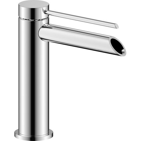 Eurosanit – Mitigeur de lavabo en laiton – Bec bas jet cascade – Cartouche céramique 25 mm – Fixation régulière avec bonde complète