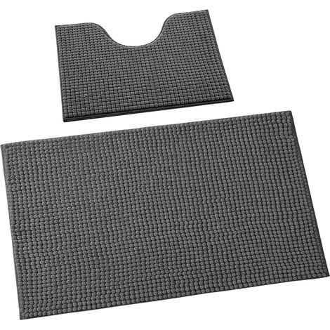 Lot de 2 Tapis de Douche Antidérapant en Chenille, Comprenant 1 Tapis de Bain(40x60cm) et 1 Tapis de Toilette(40x50cm), Absorbant l'eau, Lavable en Machine, pour Salle de Bain, Douche (1/5)