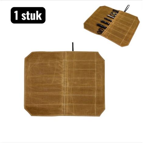 pièce - Ensembles de couteaux - Rouleau de couteaux d'extérieur - Sac de rangement en toile cirée imperméable pour camping, voyage et BBQ - Sac de rangement tissé pour couteaux de voyage d'extérieur - (1/5)