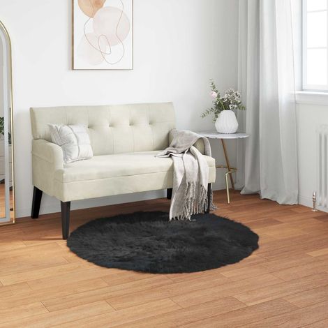 Teppich aus Kunstschaffell TAFALLA Schwarz Ø 80 cm Polyester