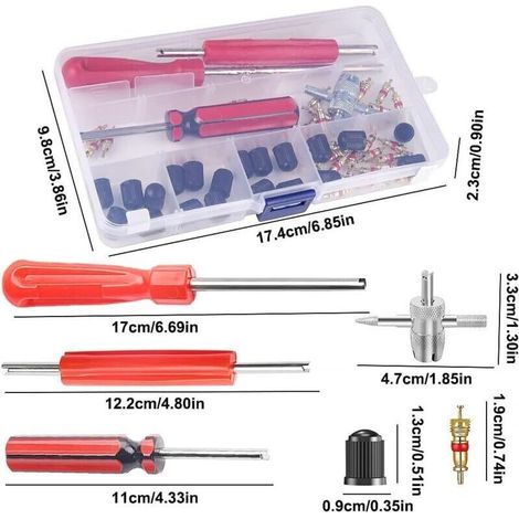 – Lot de 64 outils de démontage de valve de pneu – 40 noyaux et 20 capuchons – Outils de réparation pour voiture, vélo, moto, camion (1/3)