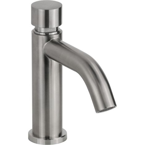 Robinet d'évier rond à fermeture automatique en acier inoxydable AISI 304 avec commande bouton-poussoir Arqea Tuttotondo RS1101  Acier inoxydable (1/3)