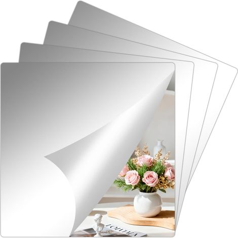 Lot de 4 carreaux de miroir autocollants - Miroir acrylique à coller - 20 x 20 cm - Miroir adhésif pour armoire, mur de salle de bain, porte - Miroir acrylique (1/5)