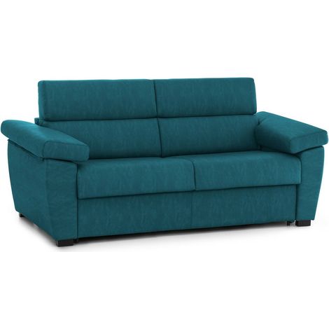 Divano Fisso 3 Posti Giffone, Sfoderabile, Lavabile Made in Italy, Braccioli, 225x95 cm Azzurro