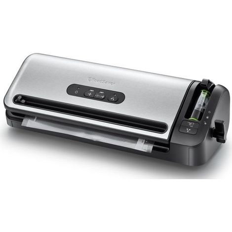 Envasadora al vacío moderna de acero inoxidable – Sella alimentos secos y húmedos – Función de marinado – Bandeja recoge-gotas extraíble – Foodsaver (1/4)