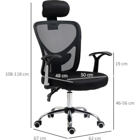 Chaise bureau pivotante dossier inclinable hauteur réglable appui tête soutien lombaire rembourrée maille noire respirante (1/4)