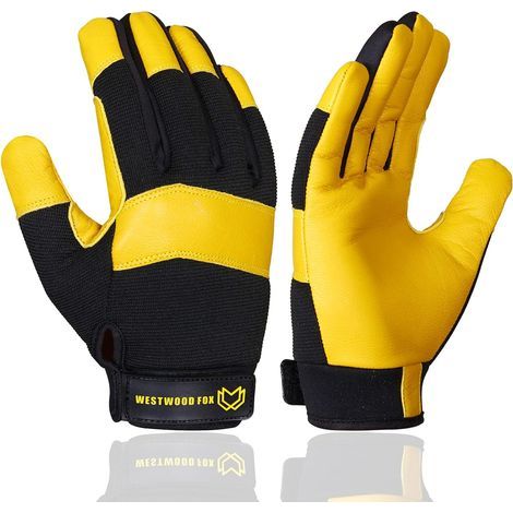 Gants de travail de jardinage résistants aux épines en cuir souple et robuste pour mécanicien, dextérité, gants de construction respirants pour homme et femme (Jaune, M) (1/5)